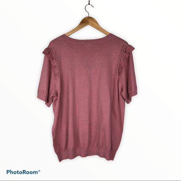 Kate Spade Light Pink Eyelet Ruffle Short Sleeve Sweater - Picture 9 of 13